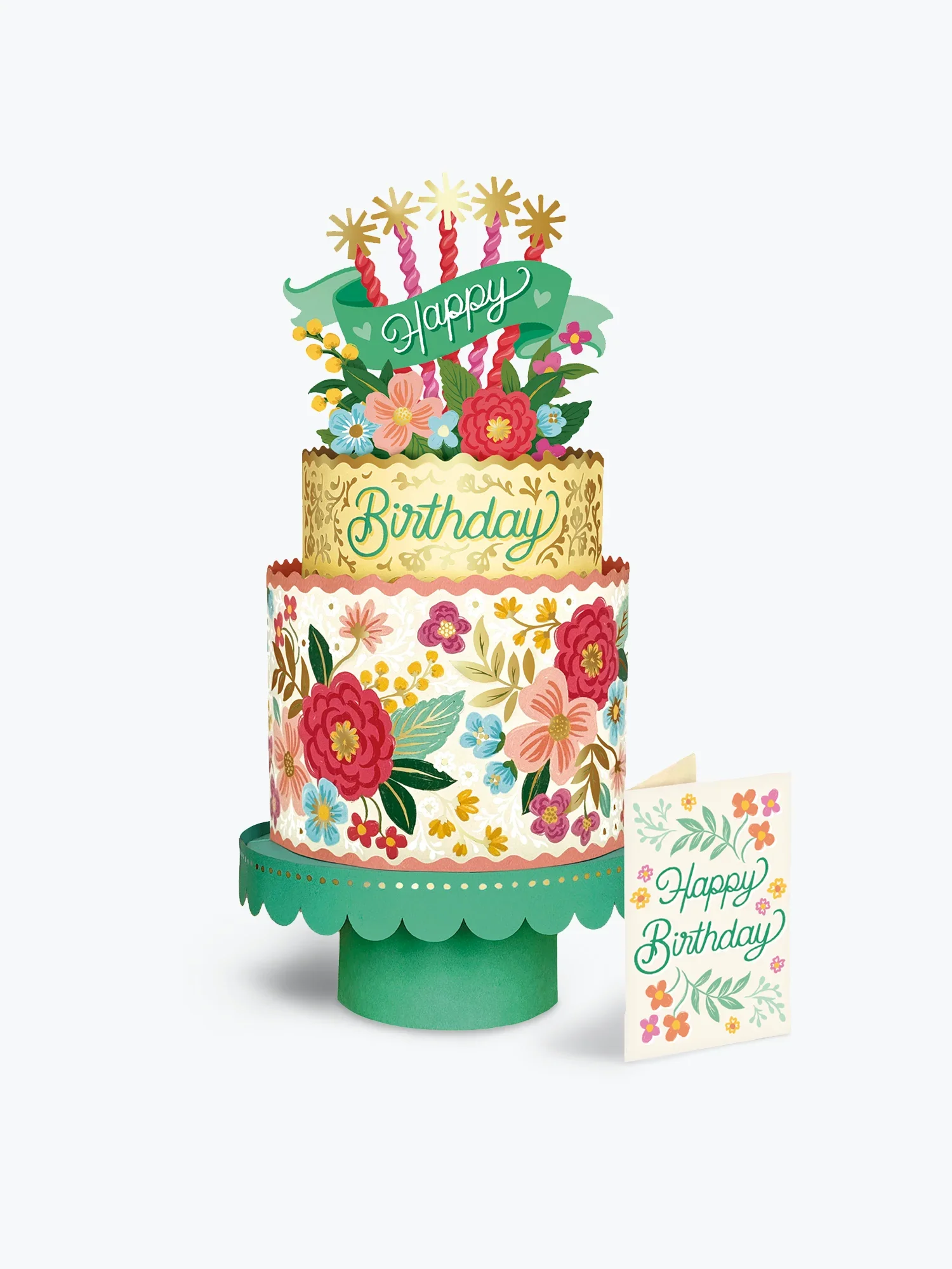Blooming Birthday Cake Pop-Up - fully assembled with greeting card