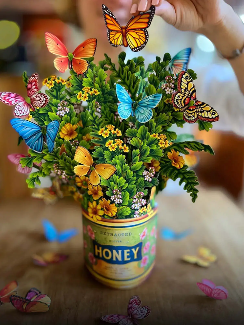 Butterflies & Buttercups Pop-Up - assembled bouquet with colorful butterflies