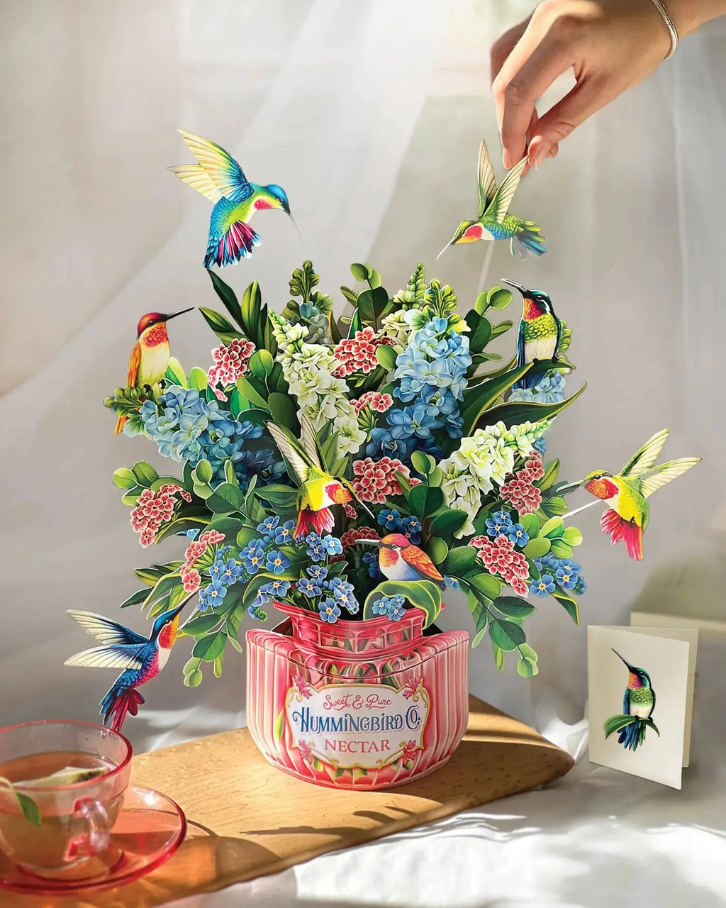 Hummingbird Oasis Pop-Up - fully assembled bouquet with hummingbirds